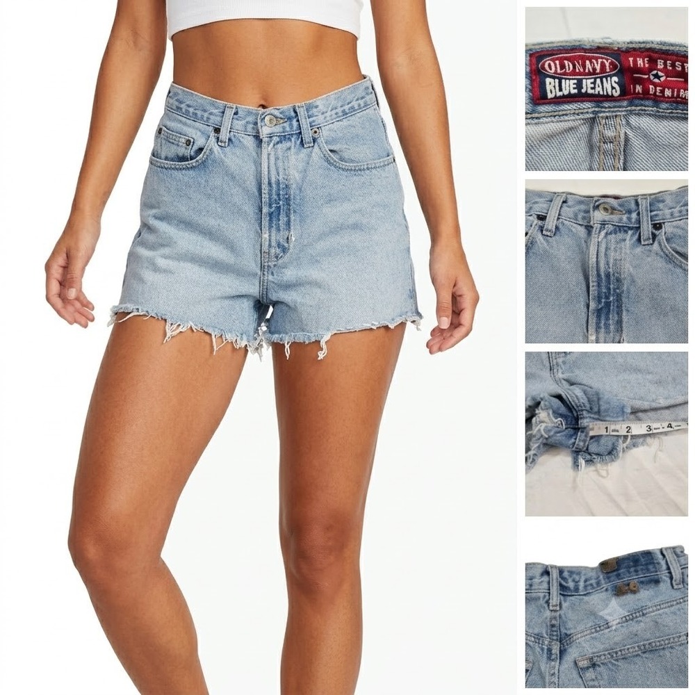 Vintage 90s Old Navy Denim Shorts Womens High Rise Thrashed Light Wash Cutoff 6